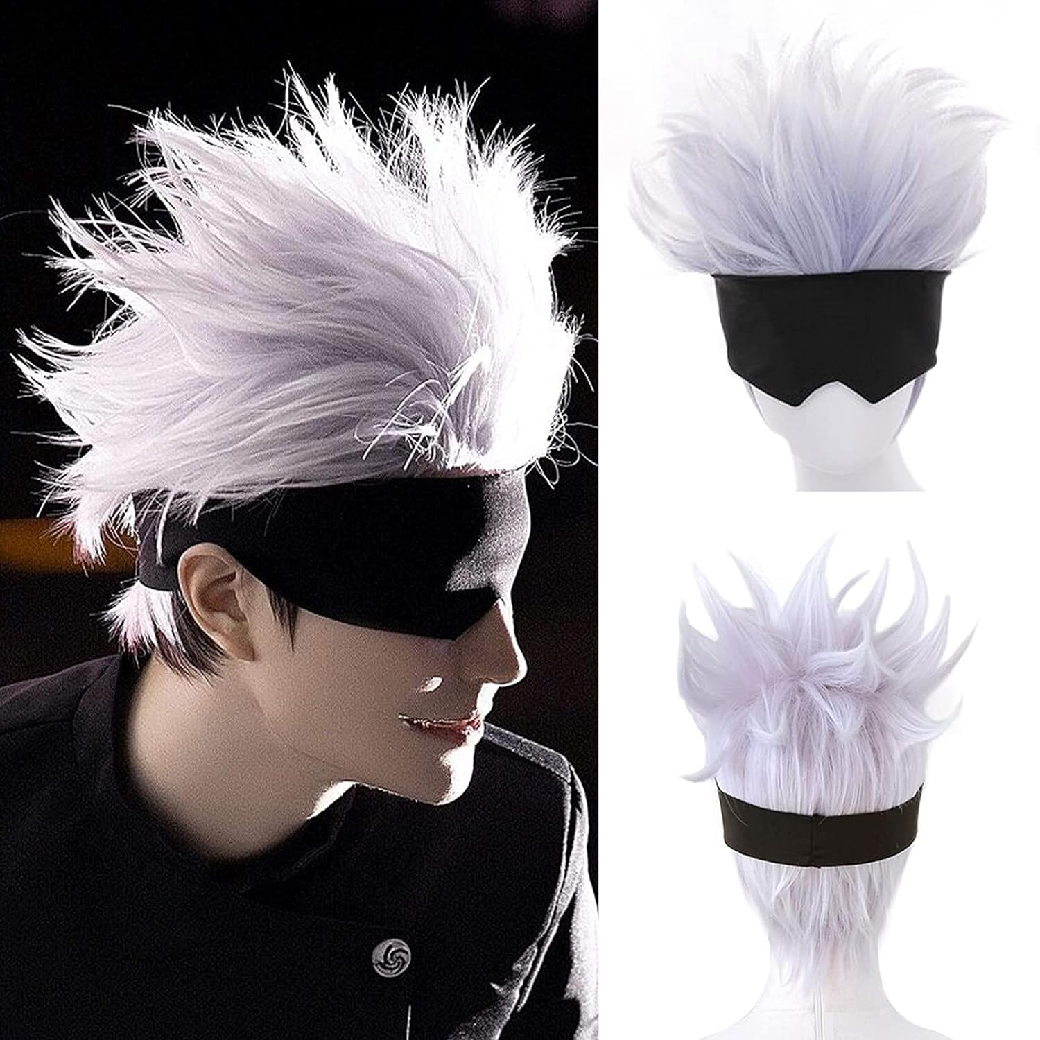 Tech Accessories For Men - Black Blindfold + parrucca Cosplay ondulata